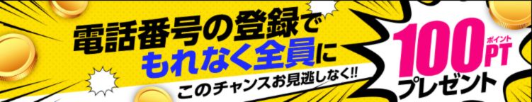 電話番号の登録で100ポイントもらえる