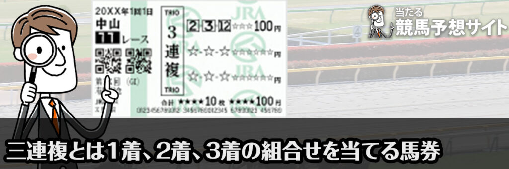 3連複とは1着、2着、3着となる馬の組合せを馬番号で当てる馬券