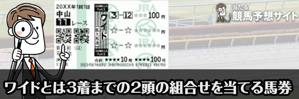 ワイドとは3着までに入る2頭の組合せを馬番号で当てる馬券