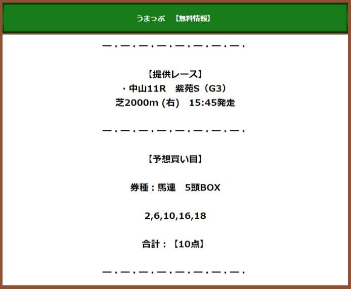 うまっぷ 無料情報 馬連5頭BOX
