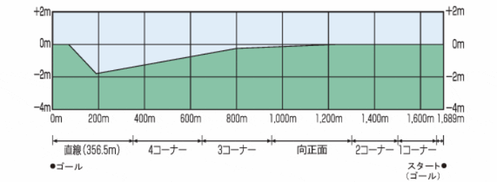 阪神競馬場内回りコース断面図