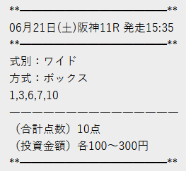 テキカク　無料予想　6月21日阪神11R