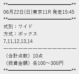 テキカク　無料予想　6月22日東京11R