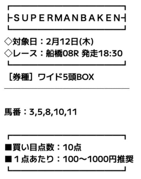 スーパーマンバケン　無料予想　2月12日