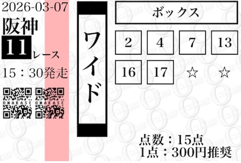 OMAKASE 無料予想 3月7日阪神11R
